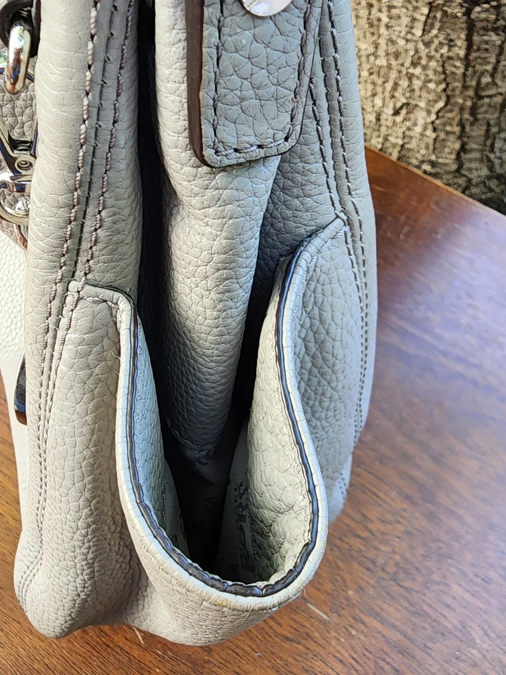 Michael Kors Gray Pebbled Leather Chain Shoulder Bag Hobo Tote Purse
